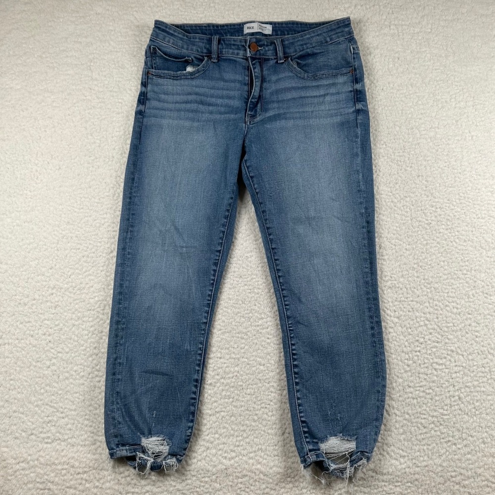 BKE Payton Jeans Womens Distressed Mid Rise Cropped Denim 31 Blue Boho Casual